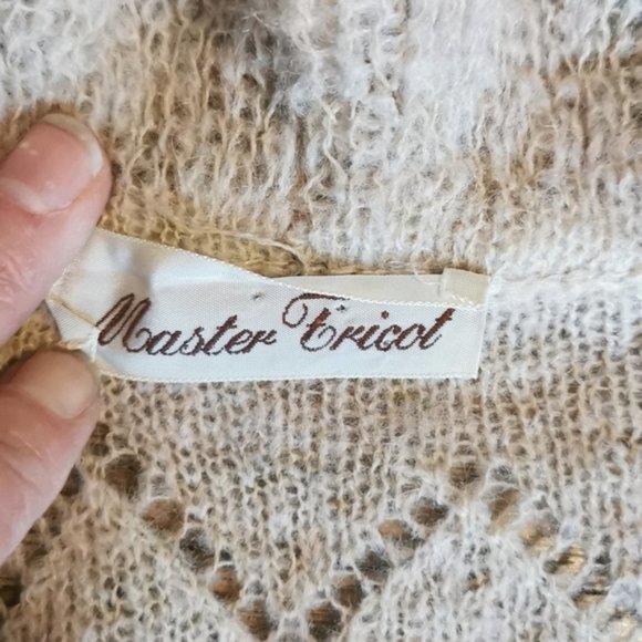 Vintage 70s Short Sleeve Light Weight Heathered Camel Cardigan Sweater S - Picture 6 of 8